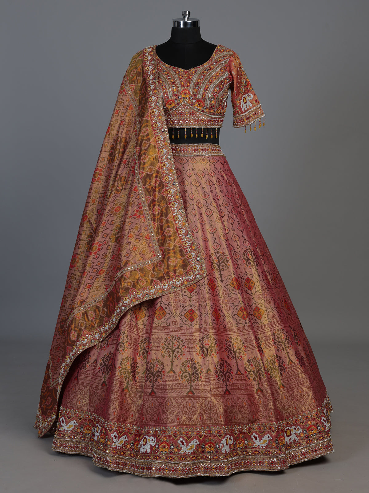 Peach modal silk embellished lehenga choli for women