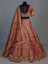 Peach modal silk embellished lehenga choli for women