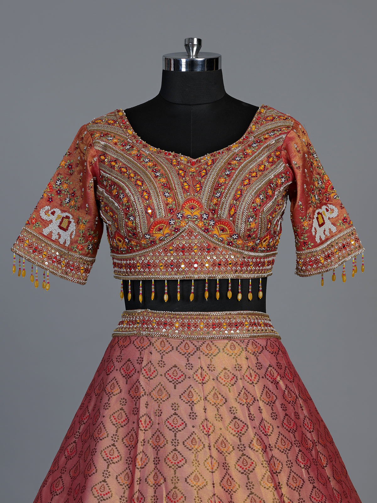Peach modal silk embellished lehenga choli for women