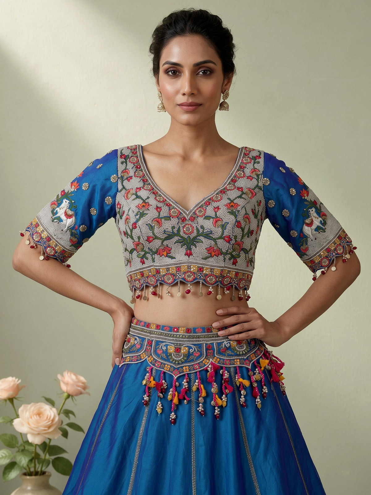 Rama blue silk dupion heritage lehenga choli for women