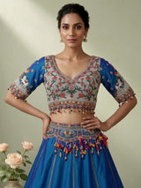 Rama blue silk dupion heritage lehenga choli for women