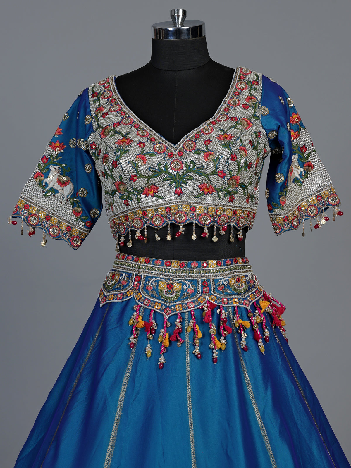 Rama blue silk dupion heritage lehenga choli for women