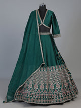 Bottle green silk dupion regal embellished lehenga for women