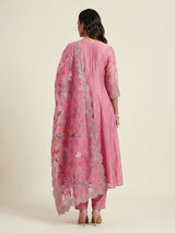 Pink linen silk anarkali suit with dupatta for celebrations