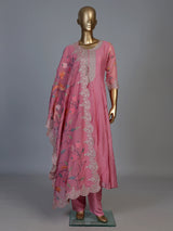 Pink linen silk anarkali suit with dupatta for celebrations