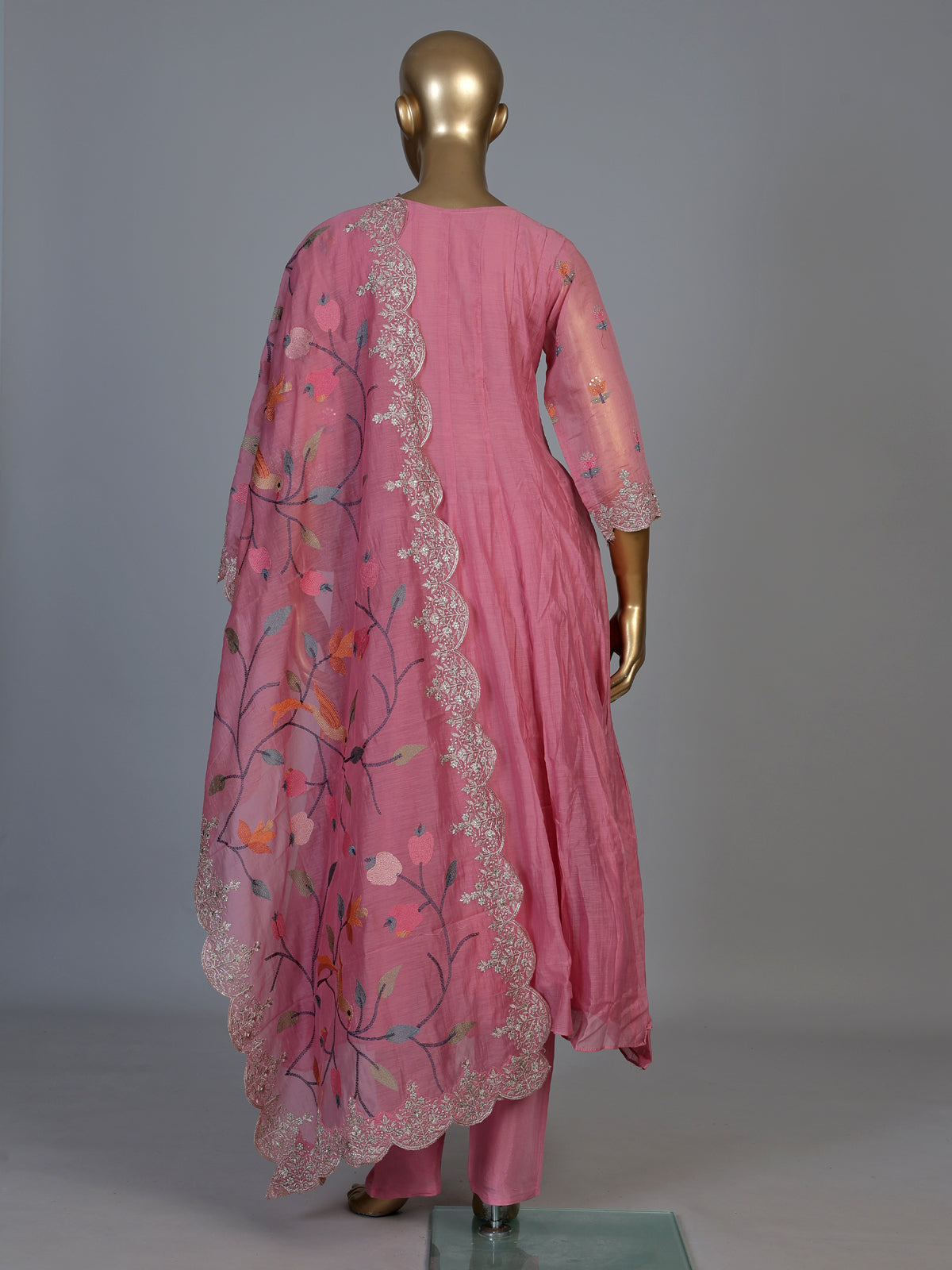 Pink linen silk anarkali suit with dupatta for celebrations