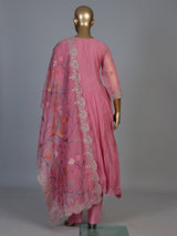 Pink linen silk anarkali suit with dupatta for celebrations