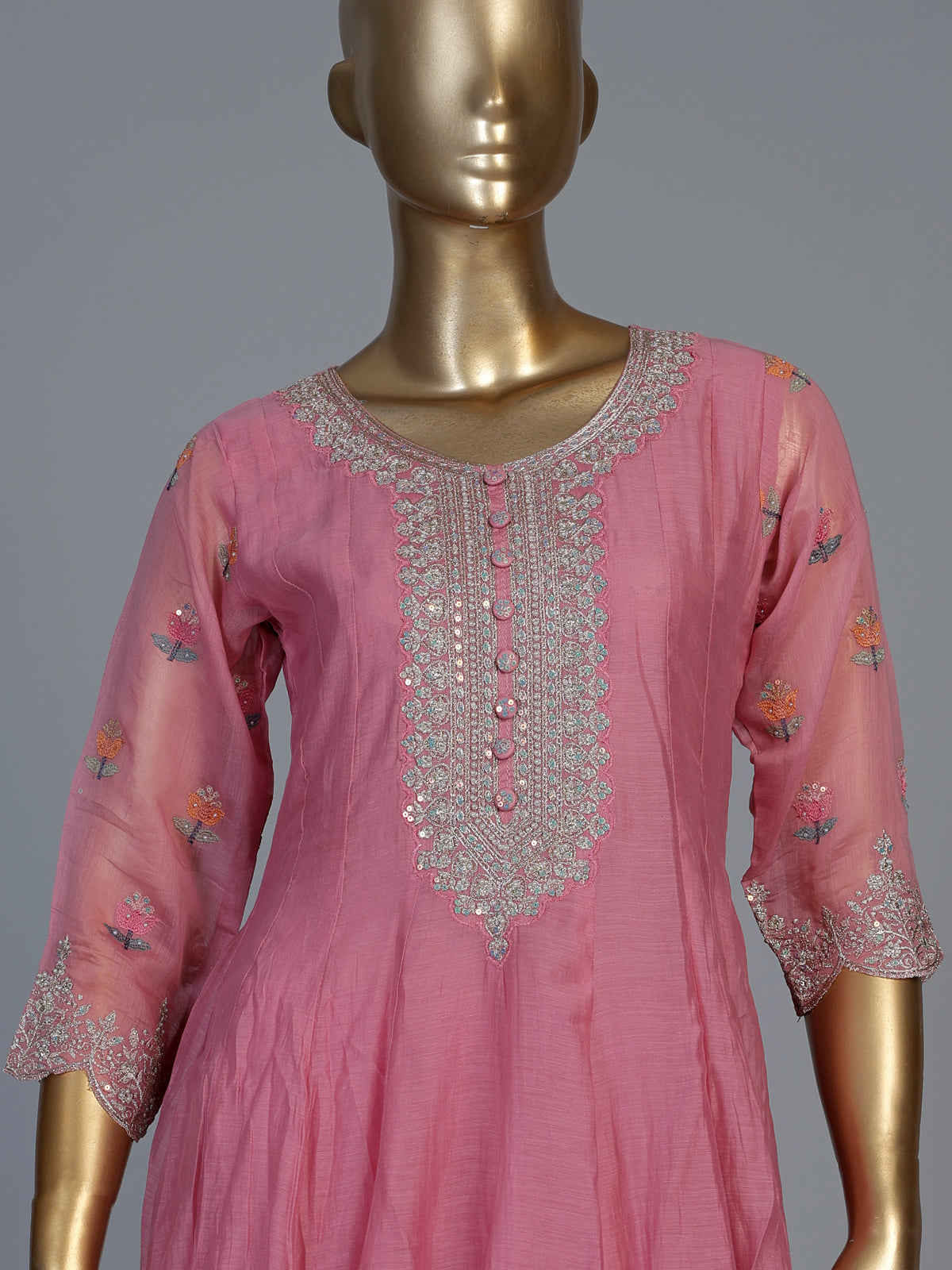 Pink linen silk anarkali suit with dupatta for celebrations