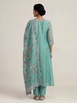 Sky blue linen silk anarkali suit with elegant embellishments