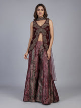 Wine printed silk banarasi palazzo suit with elegant dupatta