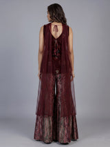 Wine printed silk banarasi palazzo suit with elegant dupatta