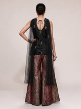 Black printed silk banarasi palazzo suit with dupatta