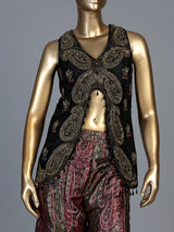 Black printed silk banarasi palazzo suit with dupatta