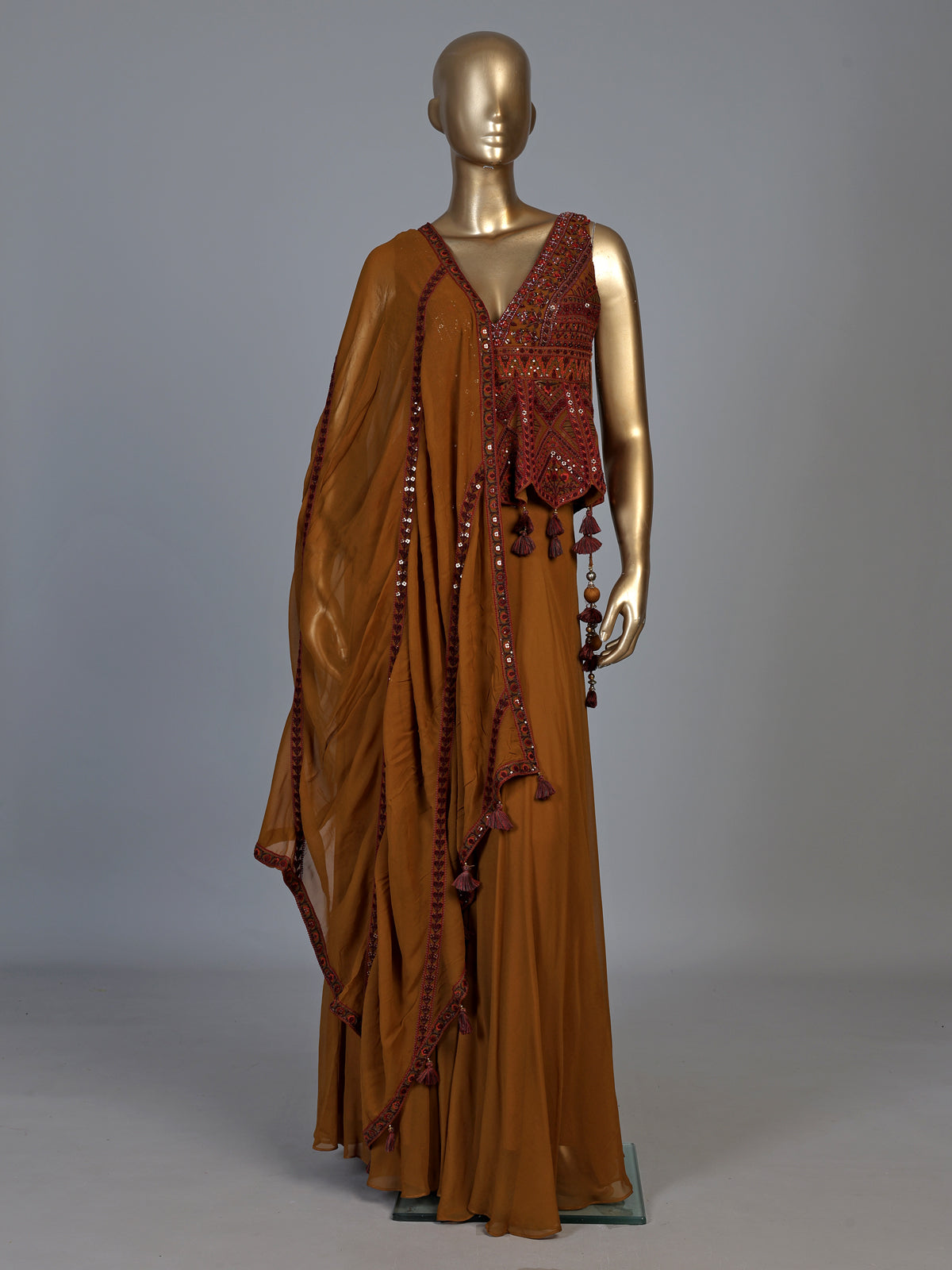 Mustard yellow georgette designer palazzo suit for festive celebrations