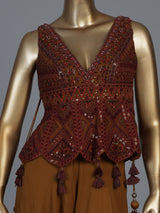 Mustard yellow georgette designer palazzo suit for festive celebrations