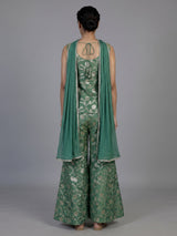 Pista green banarasi silk designer palazzo suit with dupatta