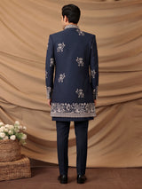 Navy terry rayon indowestern set for men