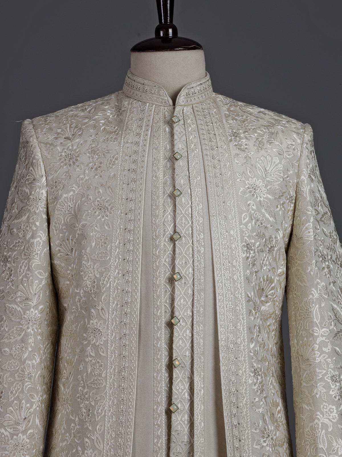 Cream cotton silk indowestern set for men