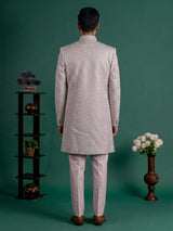 Light pink silk indowestern set for men with jacket