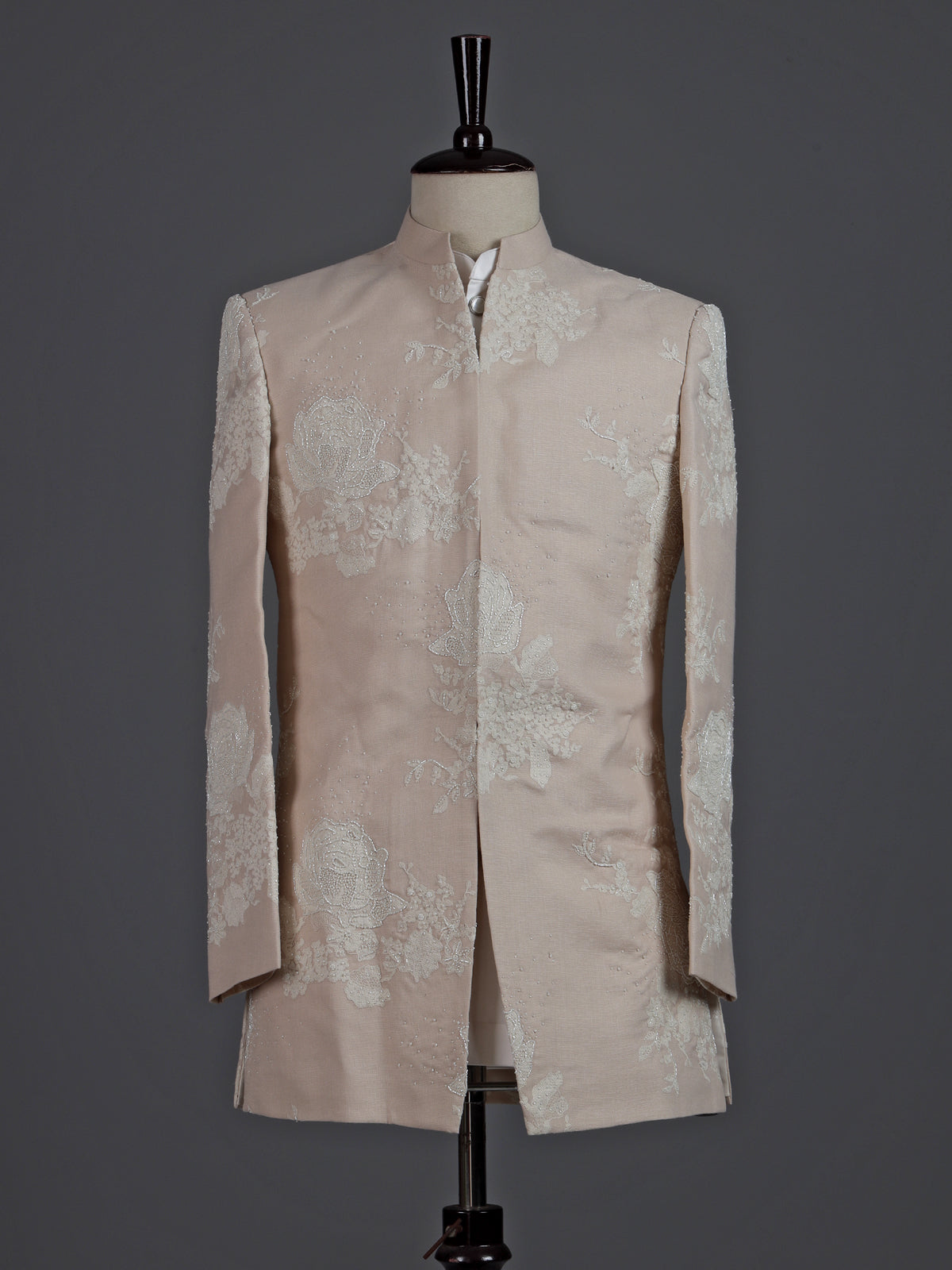 Light pink linen indowestern set for men with jacket