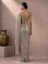 Beige sequin fabric ready to wear saree with diamond accents