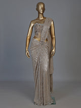 Beige sequin fabric ready to wear saree with diamond accents