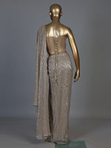 Beige sequin fabric ready to wear saree with diamond accents