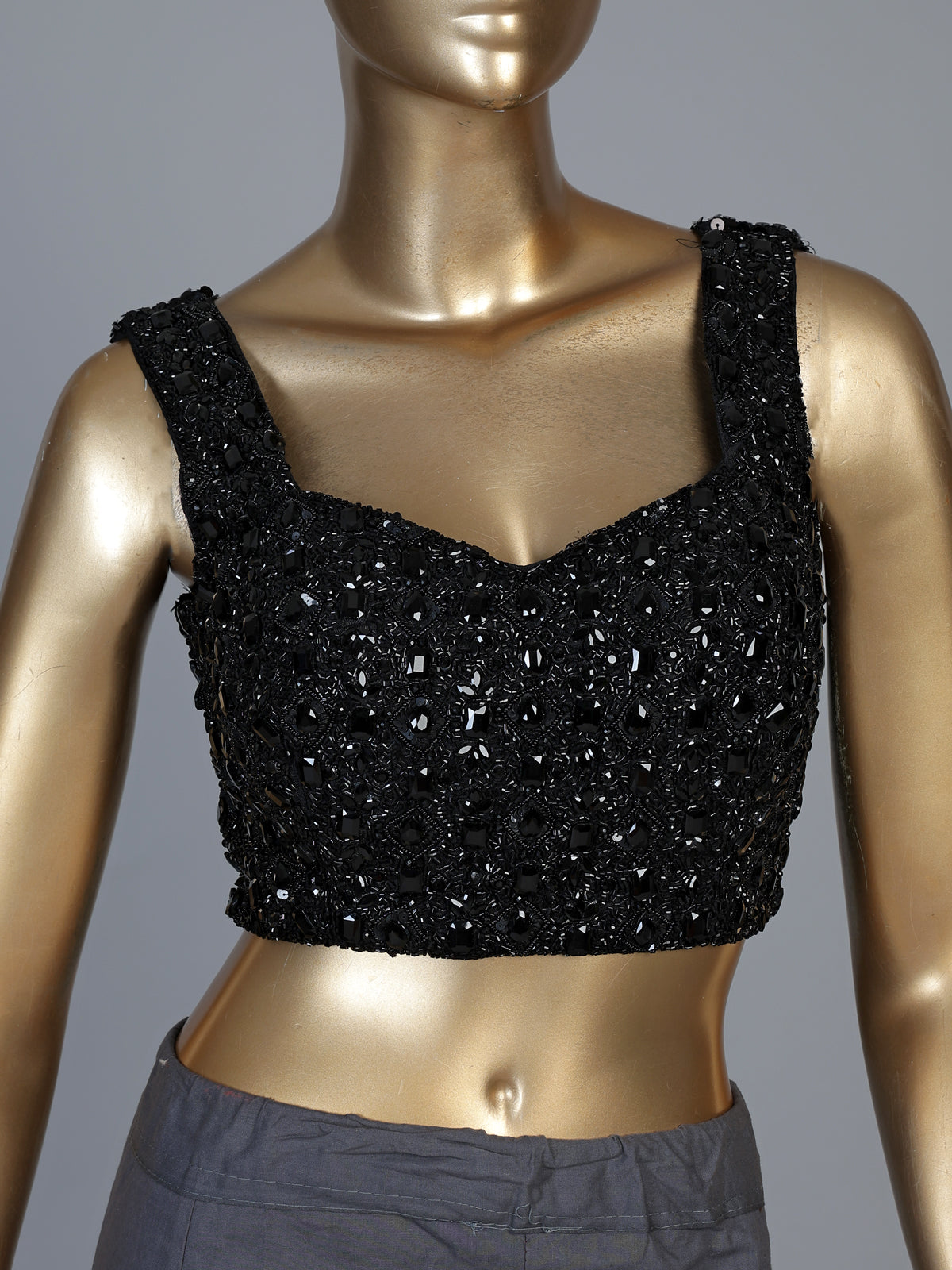 Black net unstitched designer saree with sequin embellishments