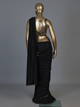 Black silk designer saree with elegant coin embellishments