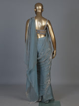 Pastel mint blue tissue silk ready to wear saree