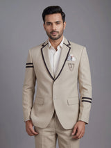 Beige terry rayon blazer for men with black piping accents