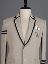 Beige terry rayon blazer for men with black piping accents
