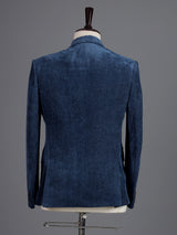 Blue denim blazer for men with contrast white piping