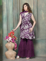 Wine georgette silk women floral sharara suit