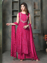 Pink georgette silk women bandhani anarkali palazzo suit