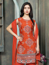 Rust orange georgette silk women Mughal floral sharara suit