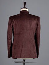 Royal brown micro velvet Jodhpuri suit for men with crest