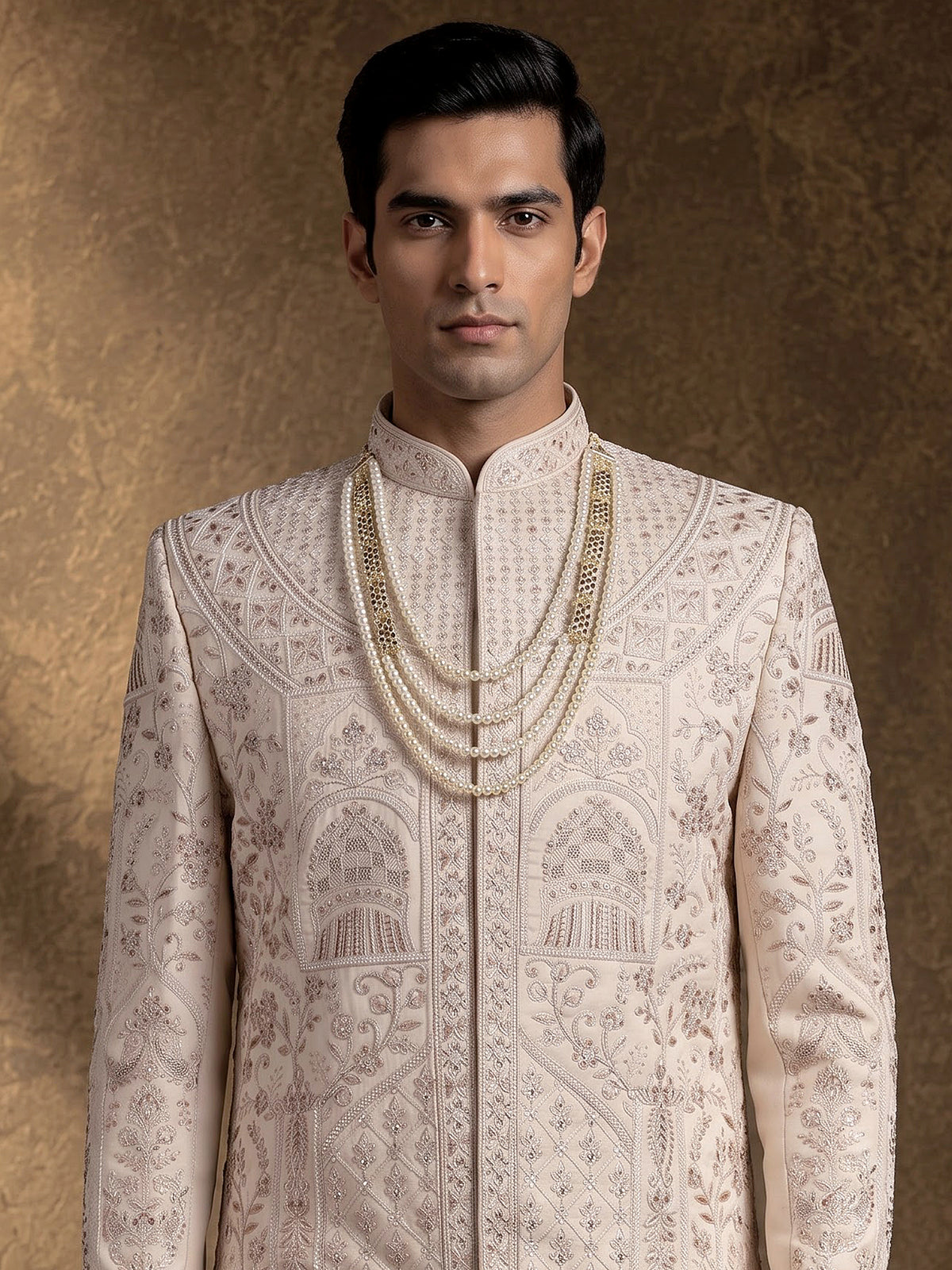 Off white raw silk sherwani for men with heavy zardosi