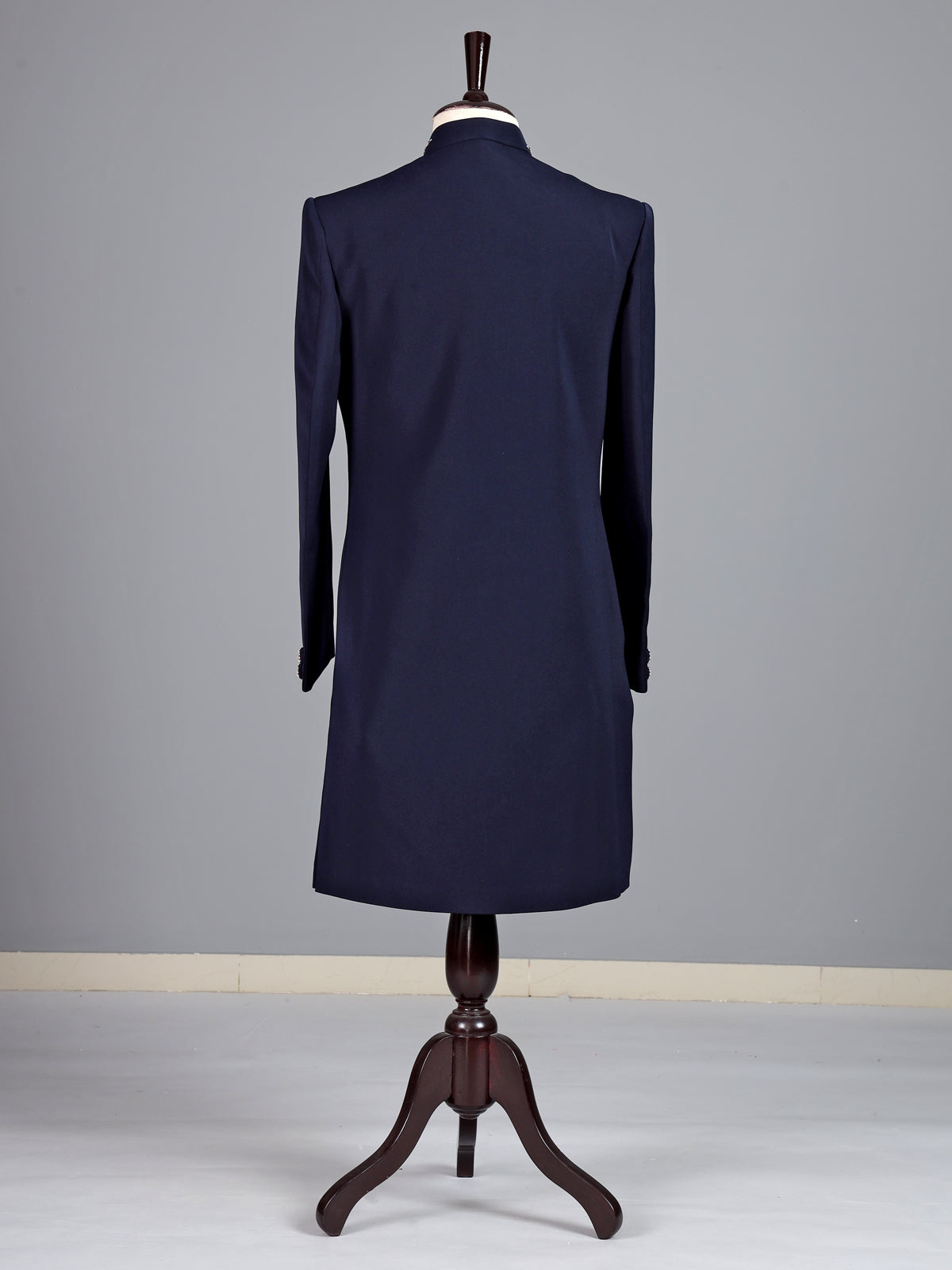 Navy terry rayon sherwani for men with zardosi collar detailing