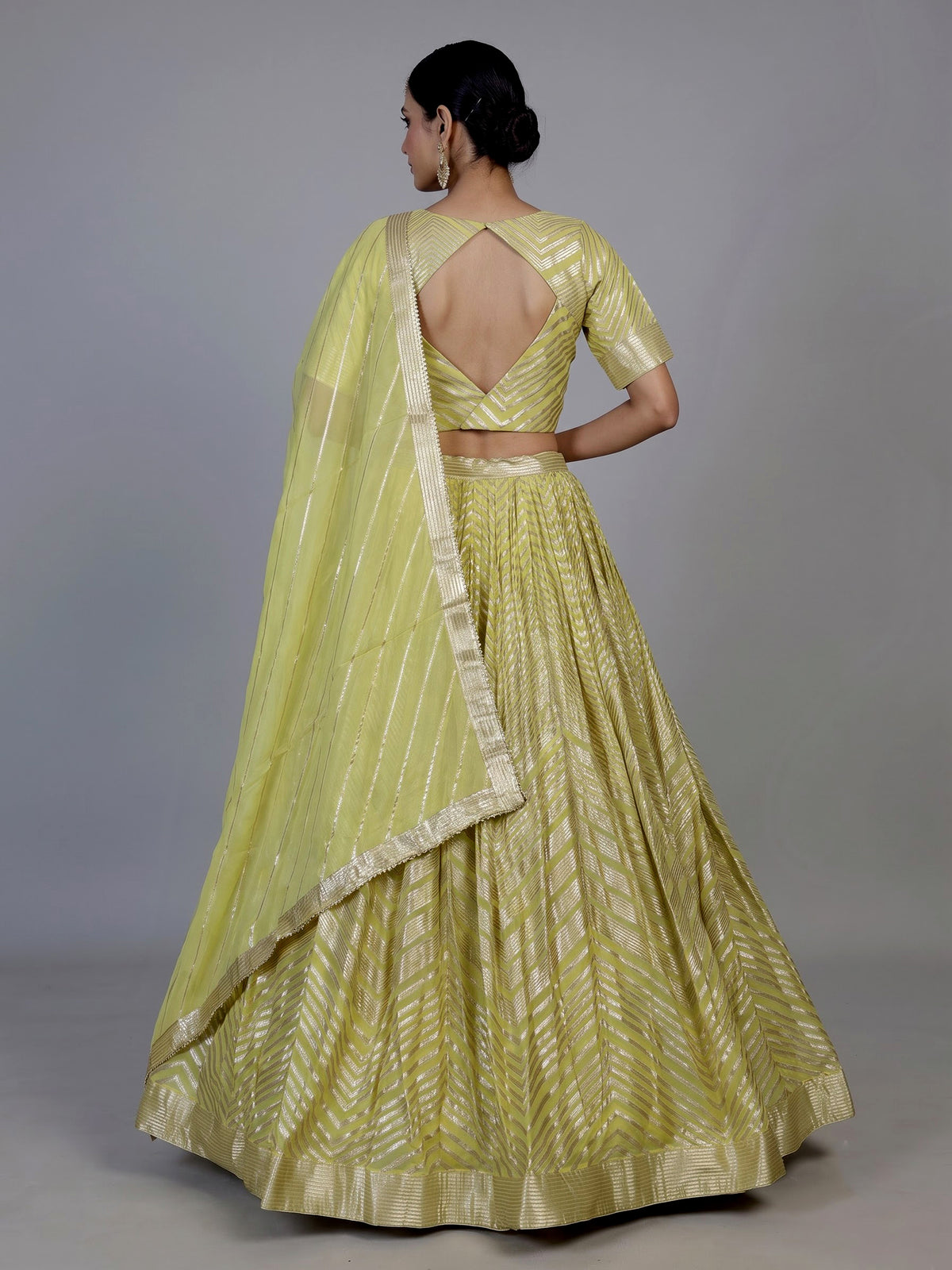 Mehendi yellow georgette silk lehenga choli with dupatta