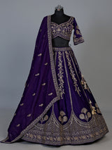 Purple raw silk lehenga choli with resham sequins detailing