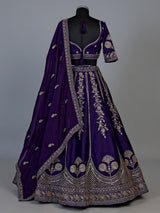 Purple raw silk lehenga choli with resham sequins detailing
