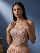 Peach chiffon silk designer lehenga choli with embellished dupatta