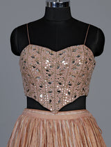 Peach chiffon silk designer lehenga choli with embellished dupatta