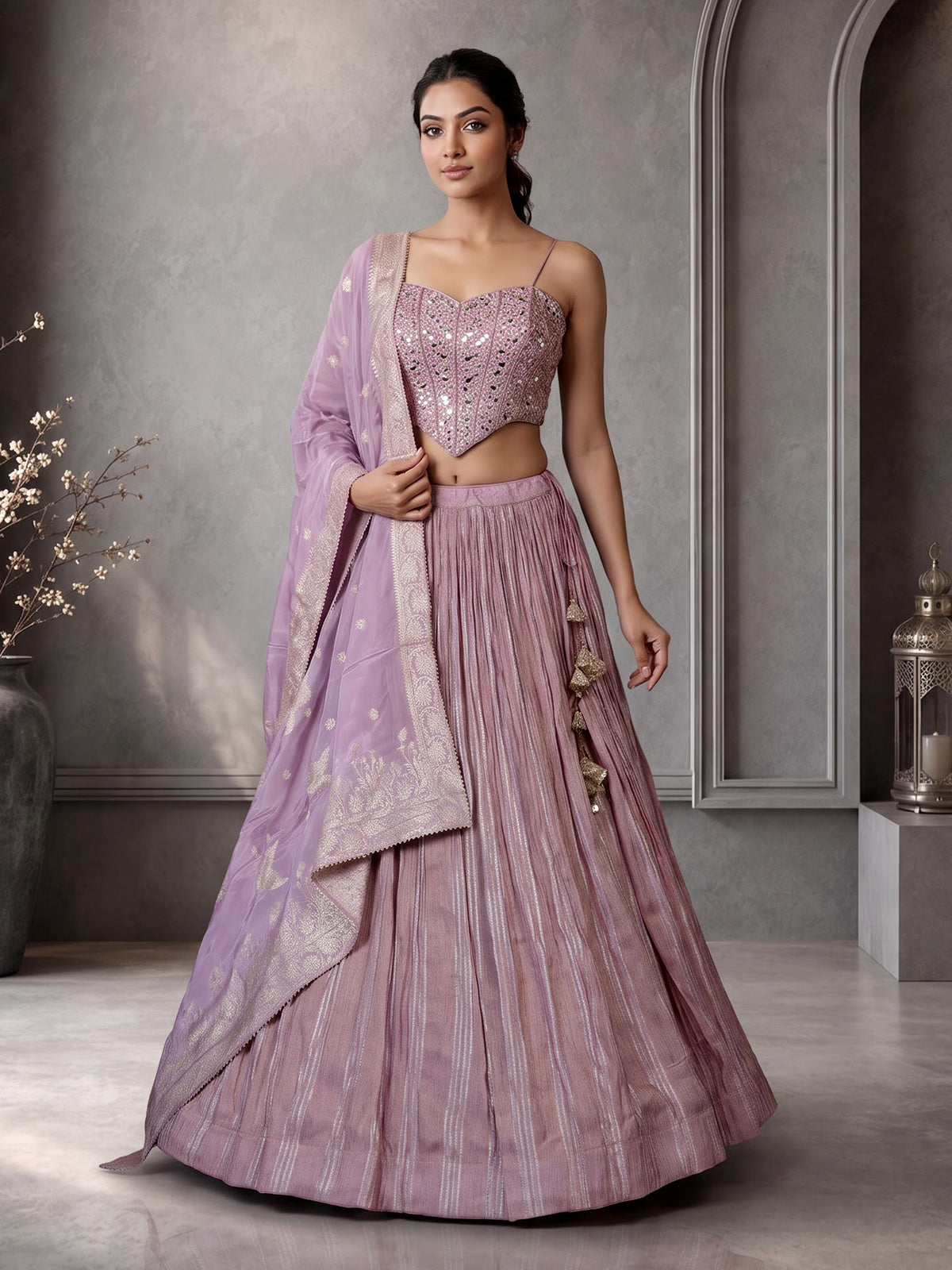 Mauve purple chiffon silk designer lehenga choli with dupatta
