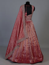 Pastel pink tissue silk lehenga choli with embellished dupatta