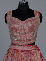Pastel pink tissue silk lehenga choli with embellished dupatta