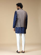 Navy blue silk embellished waistcoat set for men