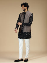 Black silk embellished waistcoat set for men
