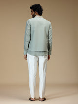 Mint green linen embroidered waistcoat set for men